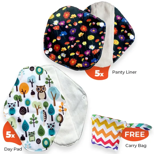 Topsy Daisy Liners + Maxi Pads Set, reusable bamboo terry